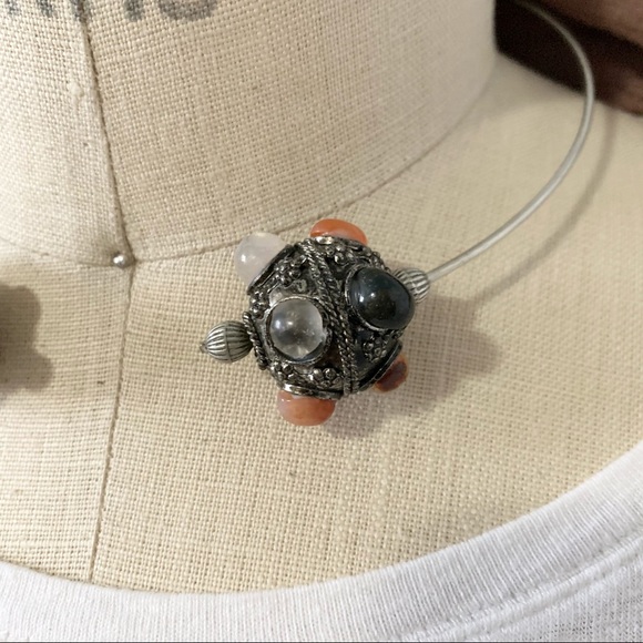 Silvertone Gem Artisan Wire Open Choker Necklace - Picture 7 of 10